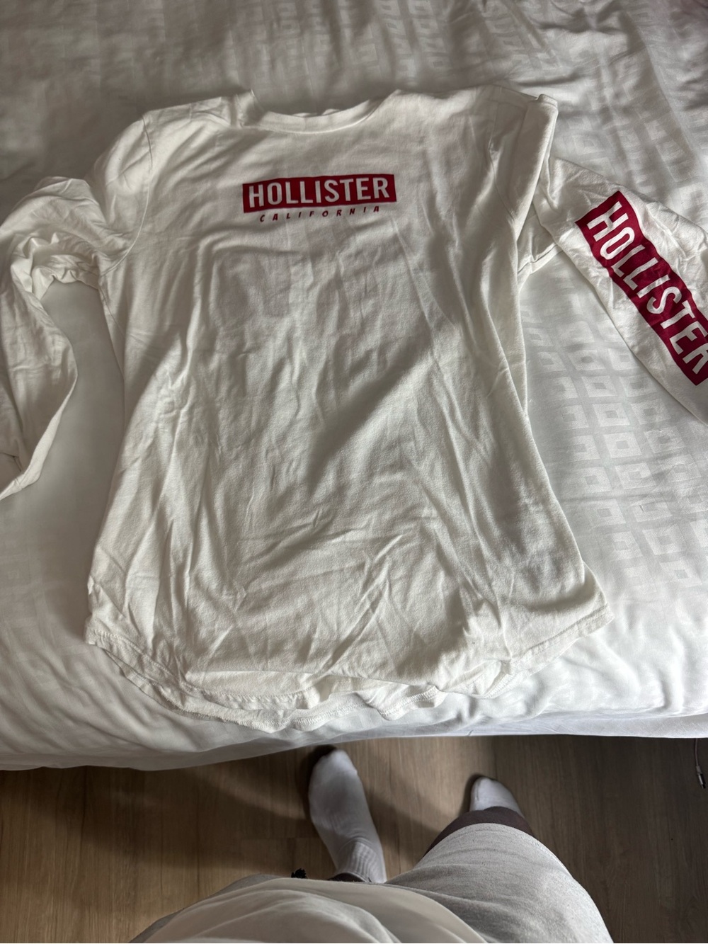 Hollister White Long Sleeve Shirt with Red Branding